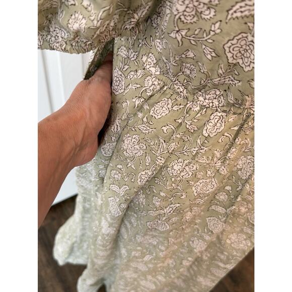 Beau & Ro Annika Dress Sz S Sage Floral Pintuck Ruffle Cottagecore Prairie Maxi - Picture 5 of 14